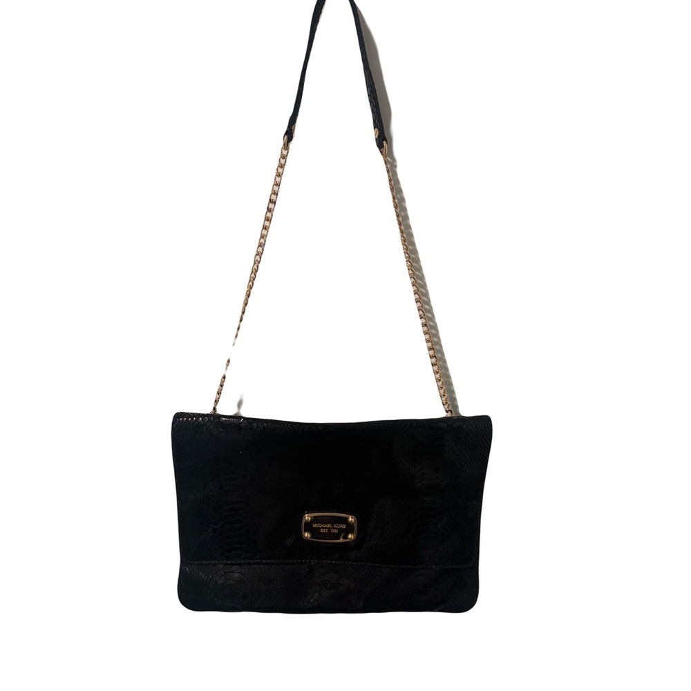 MICHAEL KORS Women’s Large FLAP CLUTCH Shoulder Bag Snake Embossed Gold Hardware